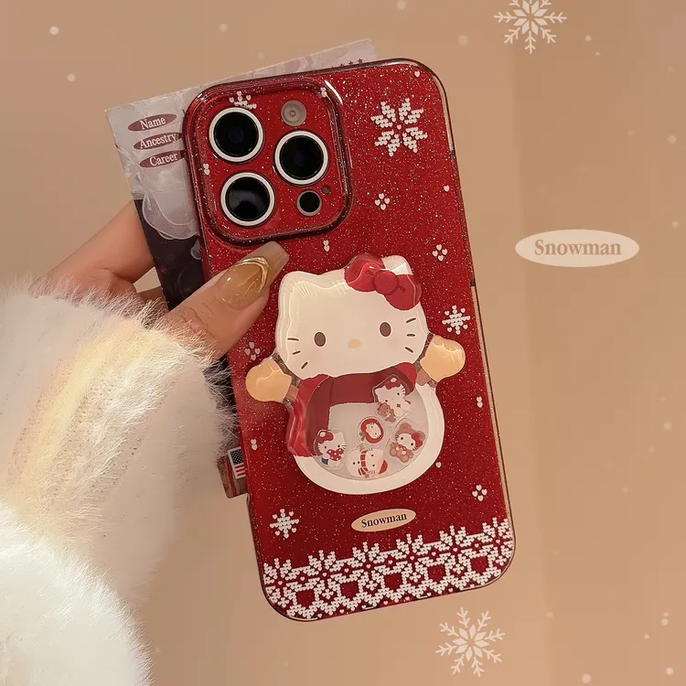 新年卡通适用16promax手机壳iphone15红色猫咪摇摇乐支架14软