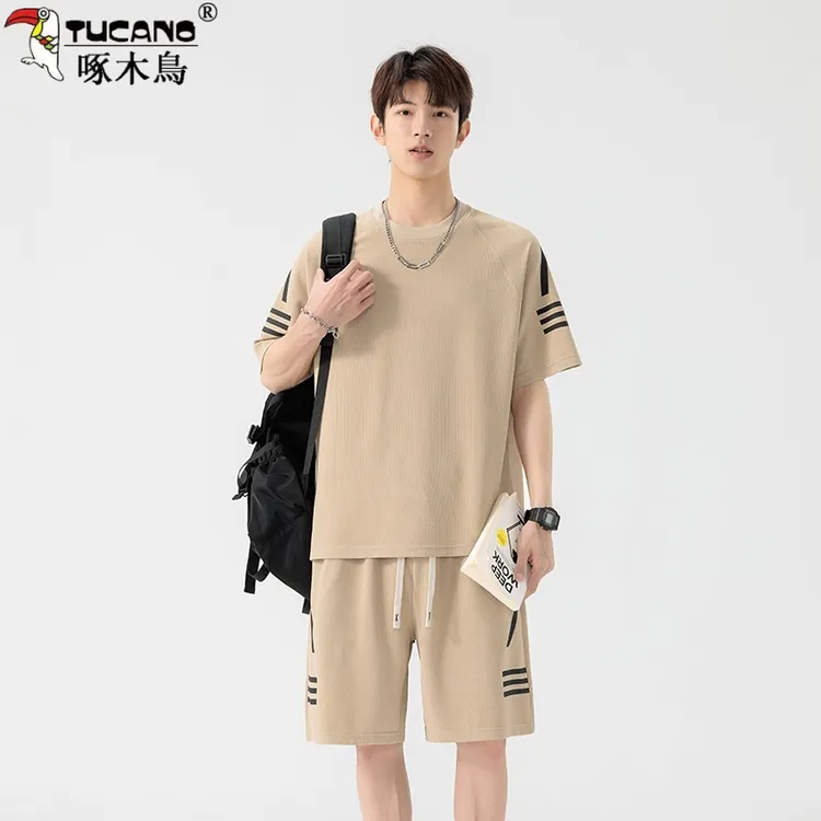 啄木鸟夏季新款男士轻薄百搭休闲套装百搭时尚潮流户外运动套装男