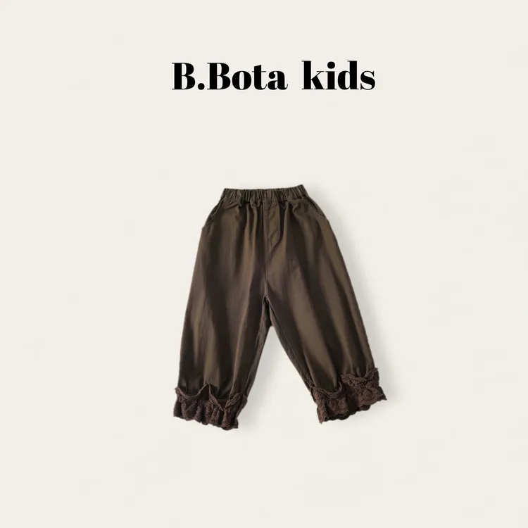 2025秋款儿童萌娃穿搭脚口木耳蕾丝边休闲裤-sy3377