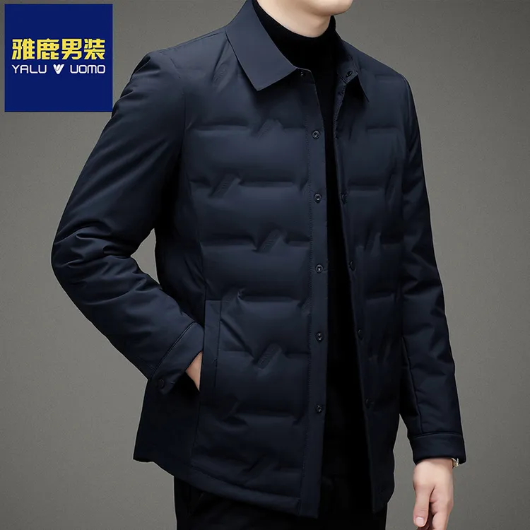 雅鹿男装羽绒服男士秋冬季白鸭绒男装轻薄款外套翻领衬衫保暖衬衣
