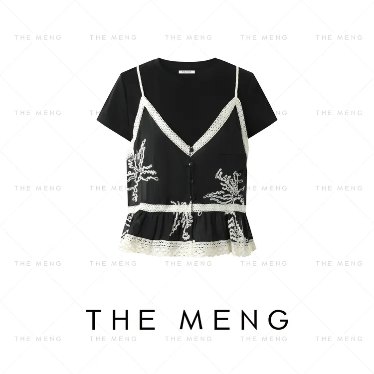 THE MENG【引力】天丝棉手工刺绣极简通勤短袖T恤#M252D0481
