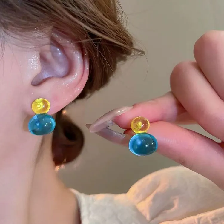 撞色彩色豆豆耳钉女ins小众设计感简约个性百搭时尚耳饰潮1139