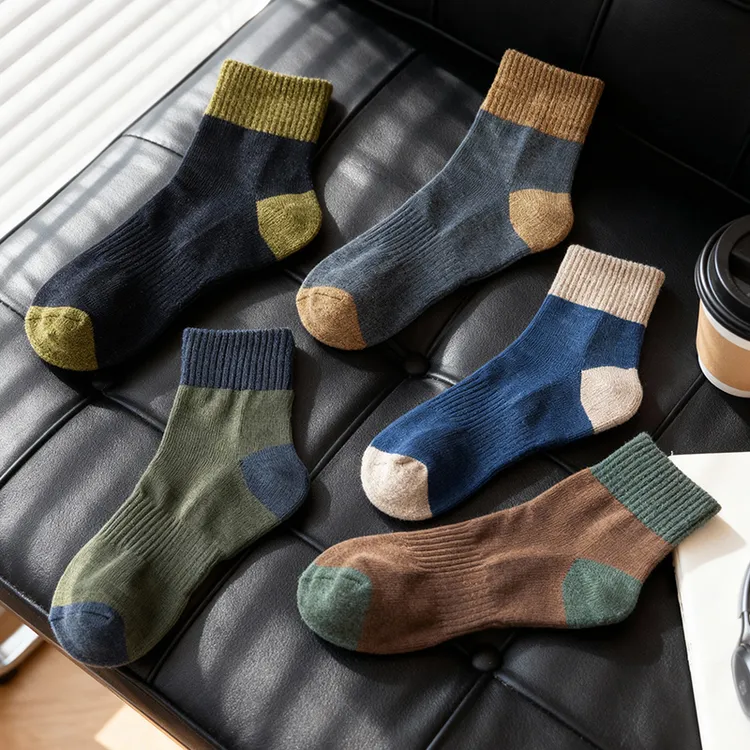 长袜子男秋冬天加绒加厚棉袜文艺复古港风中筒袜毛巾袜保暖毛圈袜
