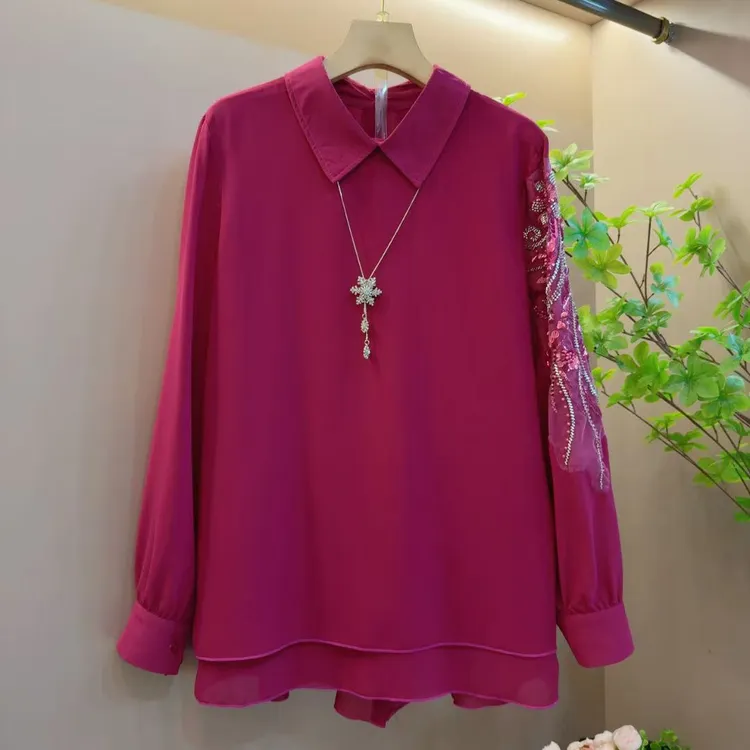 春季爆款气质立领重工钉珠洋气时尚上衣（长77左右）