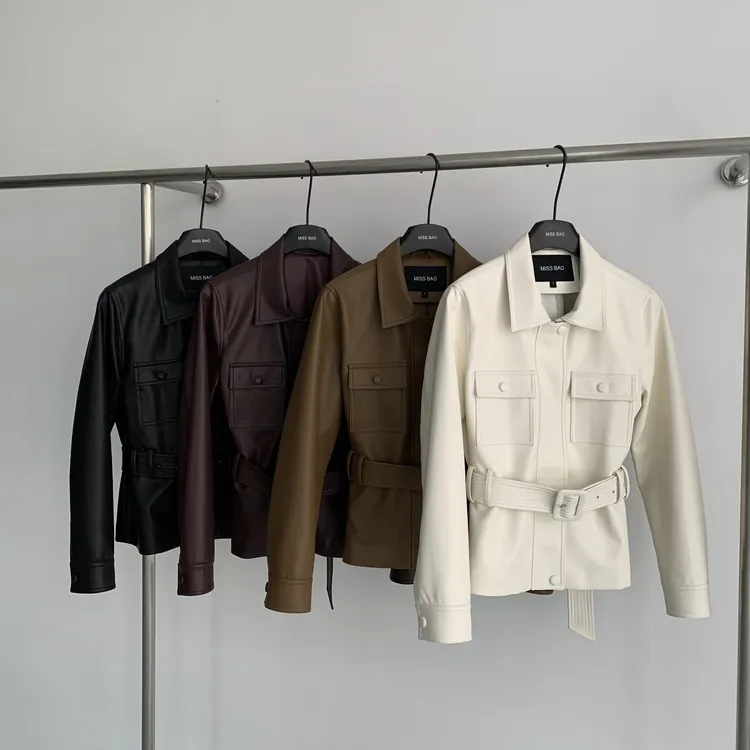 MISS BAO 私服自制款蛋白皮收腰皮衣外套（现货秒发）