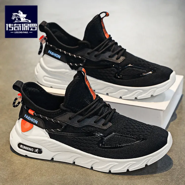 传奇保罗正版男鞋冬季防臭运动鞋男款户外百搭薄款飞织轻便跑步鞋