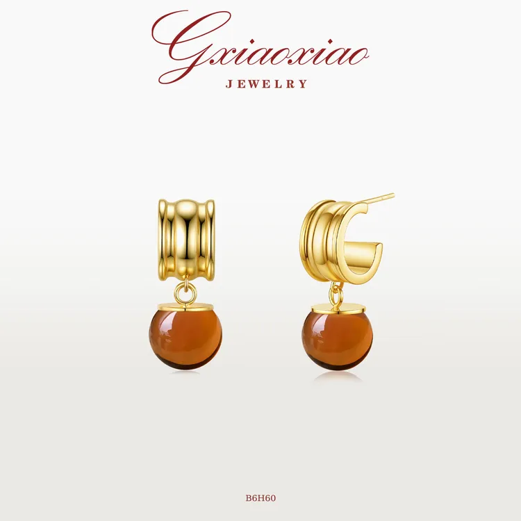 G XIAOXIAO 耳饰法式气质小众高级感百搭圆珠镶嵌耳环 B6H60