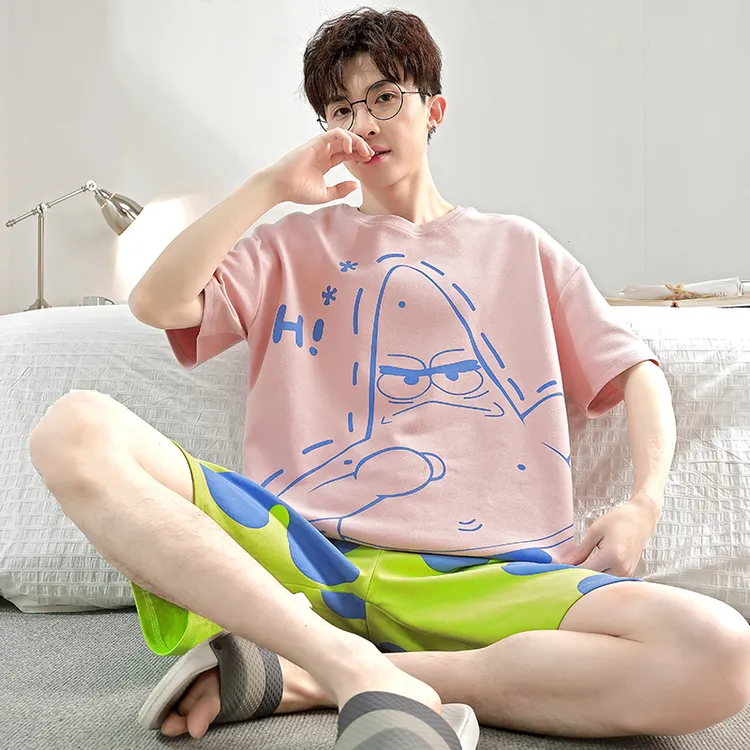 男款睡衣纯棉夏季薄款短袖卡通学生青少年夏天男士大码家居服套装