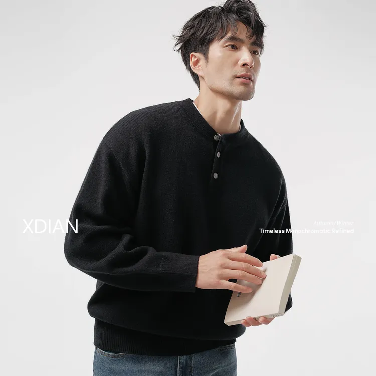 XDIAN/续点亨利领毛衣男款秋冬抗起球轻奢长袖针织上衣加厚