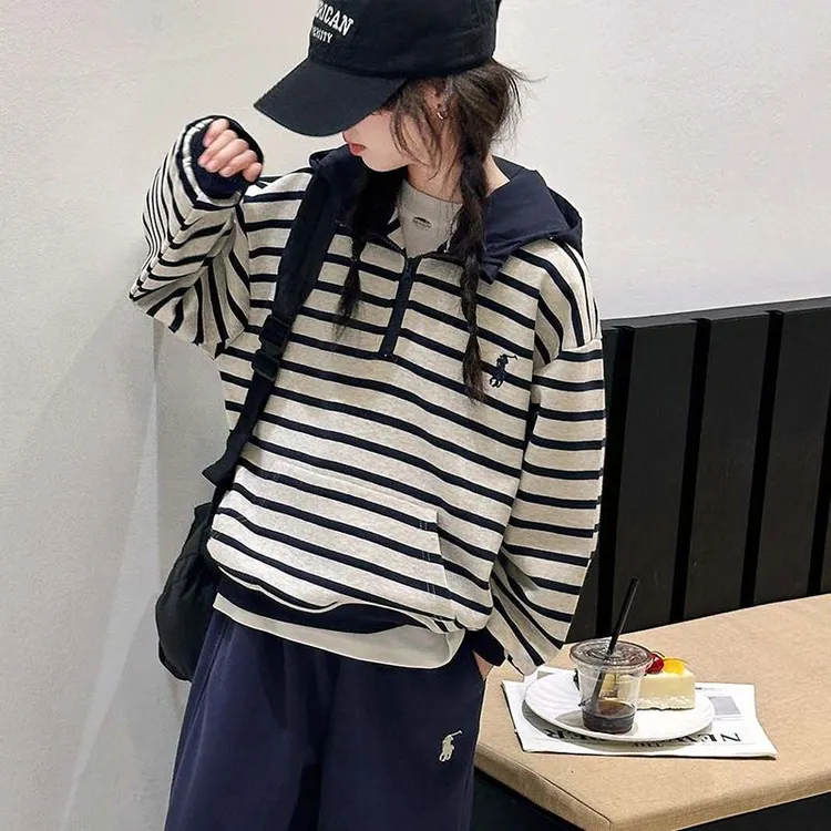 女童条纹卫衣套装大童新款儿童韩穿搭系衣服女孩秋装连帽2025