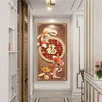 《锦鲤聚财》玄关挂墙装饰画现代过道走廊轻奢-晶瓷镶钻带灯XG97