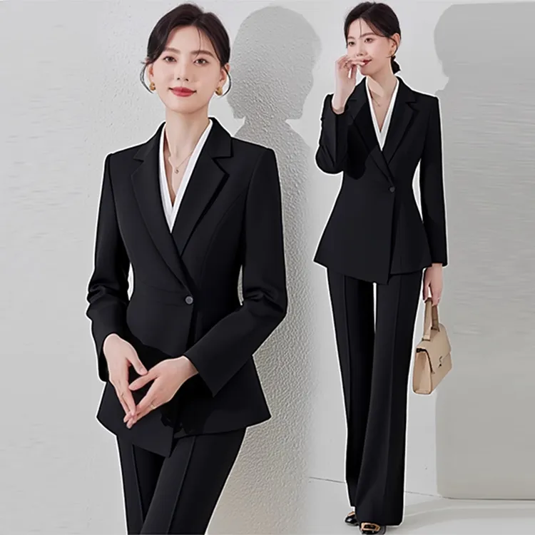 黑色西装套装女2025新款职业正装酒店珠宝店工作服收腰西服外套秋