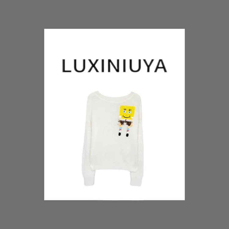 【LUXINIUYA】海绵宝宝 马海毛＋羊毛时髦减龄立体毛衣#CX1722
