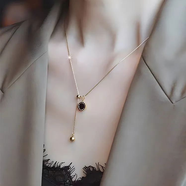 FARCOKO/法蔻 链子925银 黑白双面罗马项链女款高级感情人节礼物
