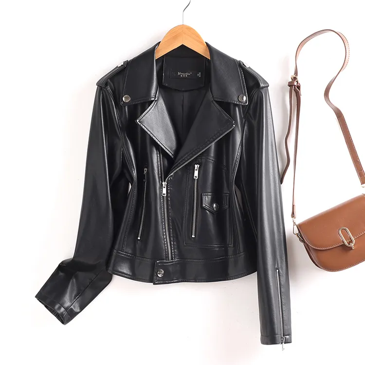 【大叔专属】682真皮皮衣女短款皮夹克西服领修身机车皮衣外套女