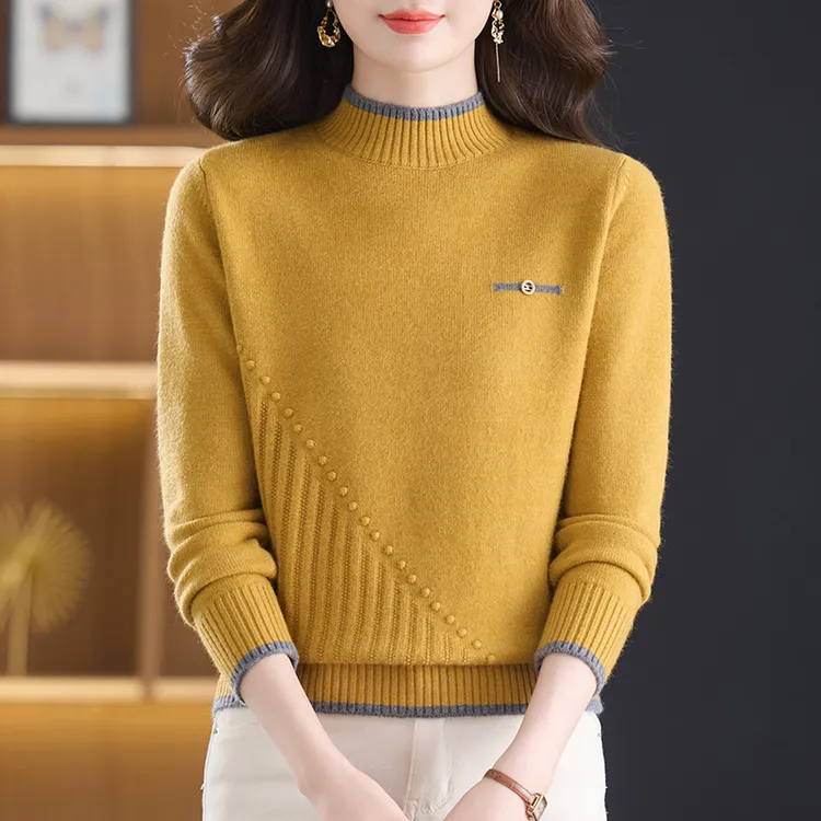 冬季新款半高领毛衫时尚百搭加厚打底衫休闲洋气宽松套头妈妈装