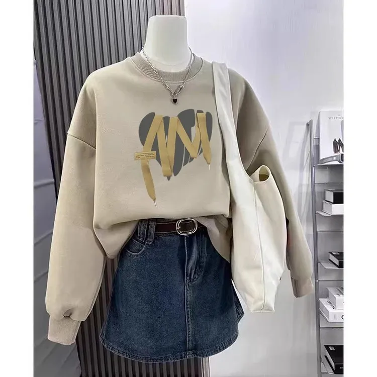 圆领套头打底衫加绒加厚卫衣女2026秋冬新款宽松韩版外套春秋薄款