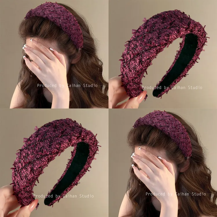微醺迷迭紫~韩国新款粗毛呢发箍女高级感轻奢复古宽边头箍盘发器