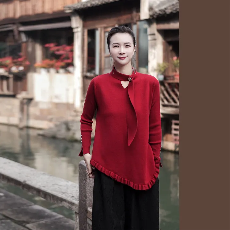 绪调[珠萦领逸]羊毛秋冬精纺超细纱线针织长袖上衣外套XD1221S