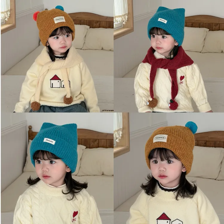 宝宝帽子中大童套头帽子针织帽加绒加厚保暖护耳护耳帽秋冬出游