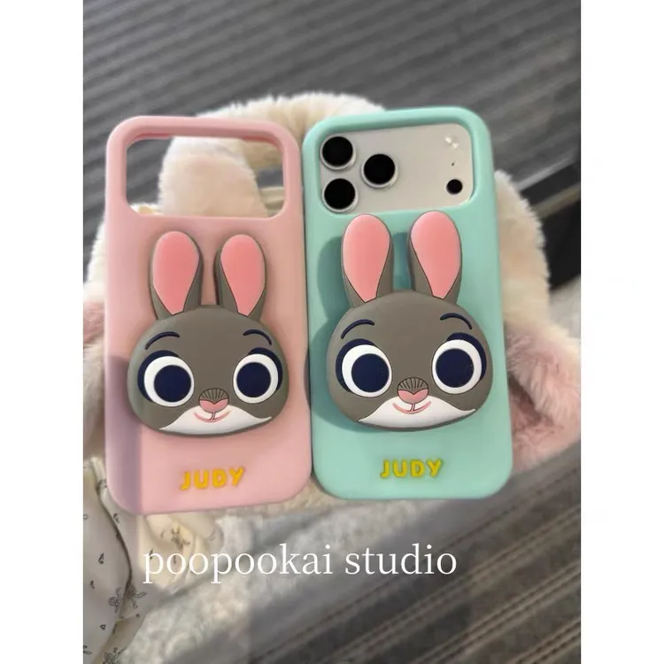立体可爱兔子警官适用iPhone17pro max手机壳15新款16pro硅胶支架