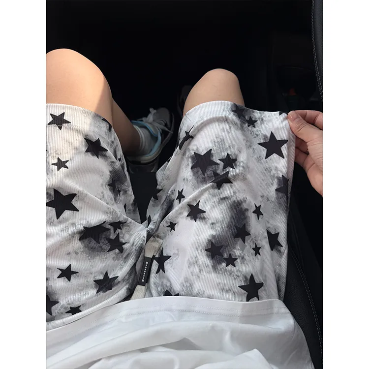 美式复古星星短裤男款夏季松弛感潮牌五分裤子宽松直筒休闲沙滩裤