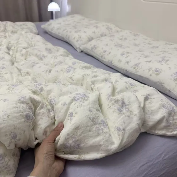 A类全棉双层纱四件套纯棉100棉小碎花裸睡学生宿舍三件套四季可用