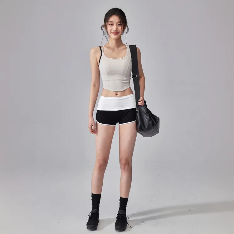 美式辣妹性感百搭撞色高腰显瘦超短裤阔腿裤热裤打底裤休闲裤女