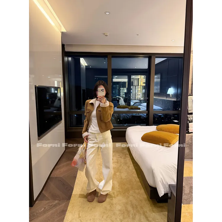 FORNI 加绒烟管小白牛 100全棉0压感加厚加绒直筒小烟管牛仔裤