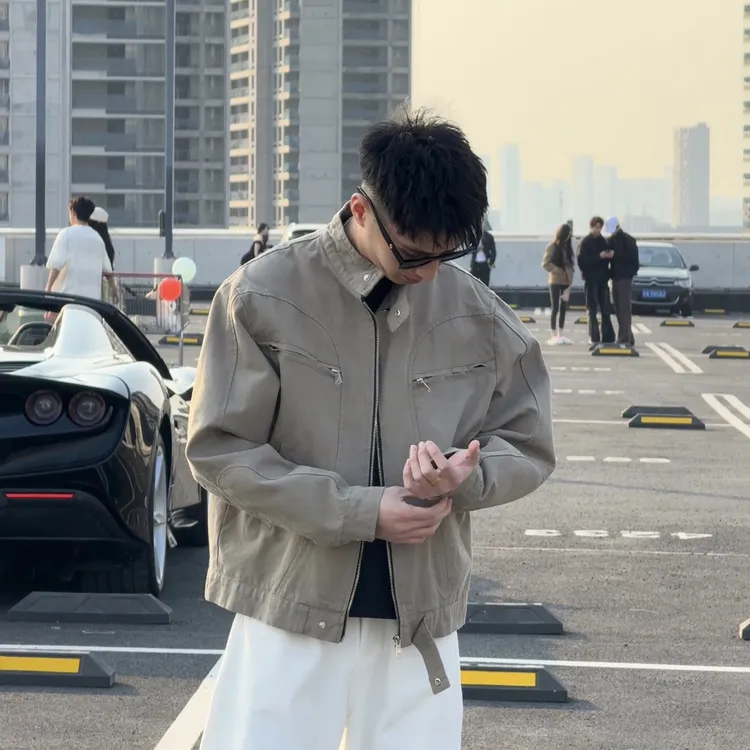 Aye薄款外套重磅短款帆布痞帅高级感机车正肩男生夹克