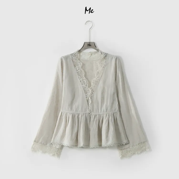 ME【亚麻蕾丝荷叶衫】天丝亚麻混纺冰麻感显瘦百搭时尚外套MESS5267