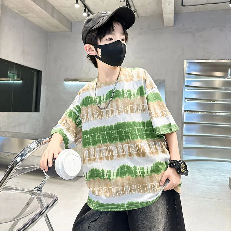 夏季男童纯棉短袖新款短袖T恤宽松印花儿童圆领潮牌潮酷痞帅童装