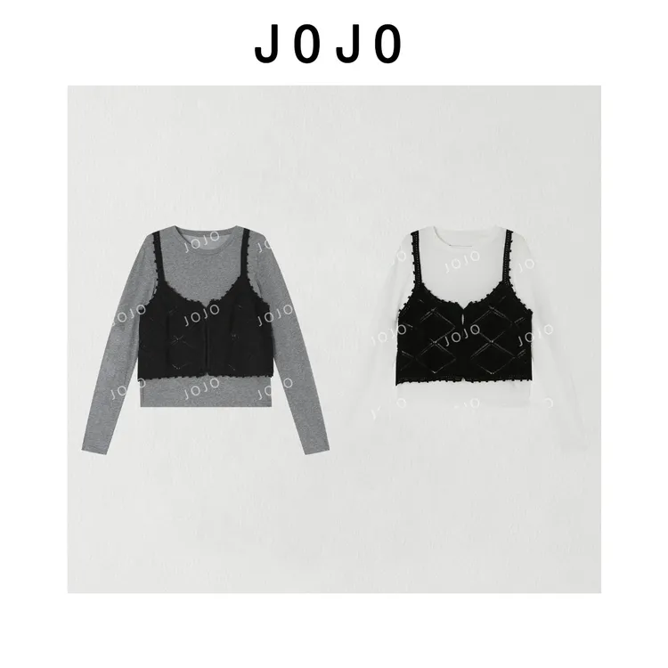 玖了个玖 2025早秋 极简百搭设计师钩织吊带T恤两件套 2508C4201