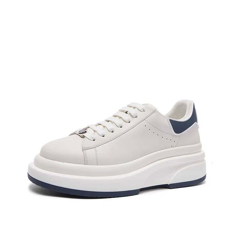 BaDu/7cm增高男士高端真皮厚底白色系带时尚休闲潮流百搭板鞋白色