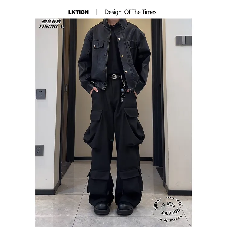 LK正品 新款立领机车风荔枝纹软皮衣男痞帅宽松PU皮夹克外套男潮