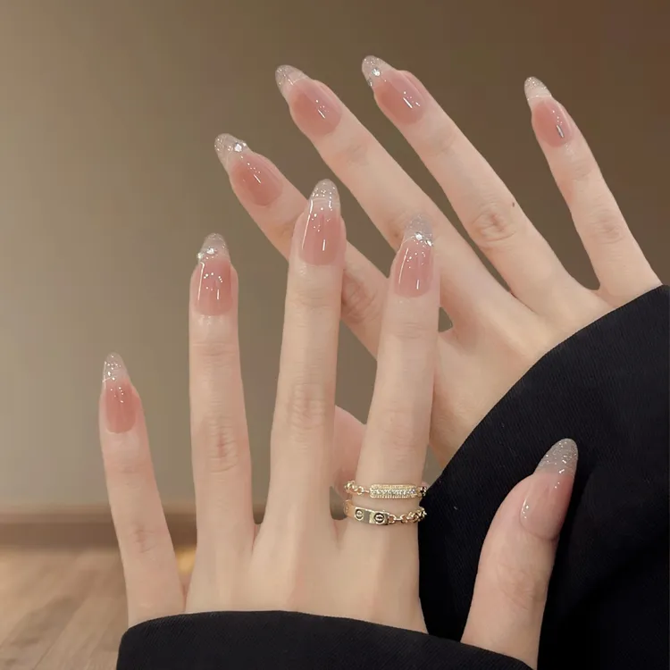 纯手工裸色腮红猫眼椭圆穿戴甲温柔气质显白可拆卸美甲贴片粉色