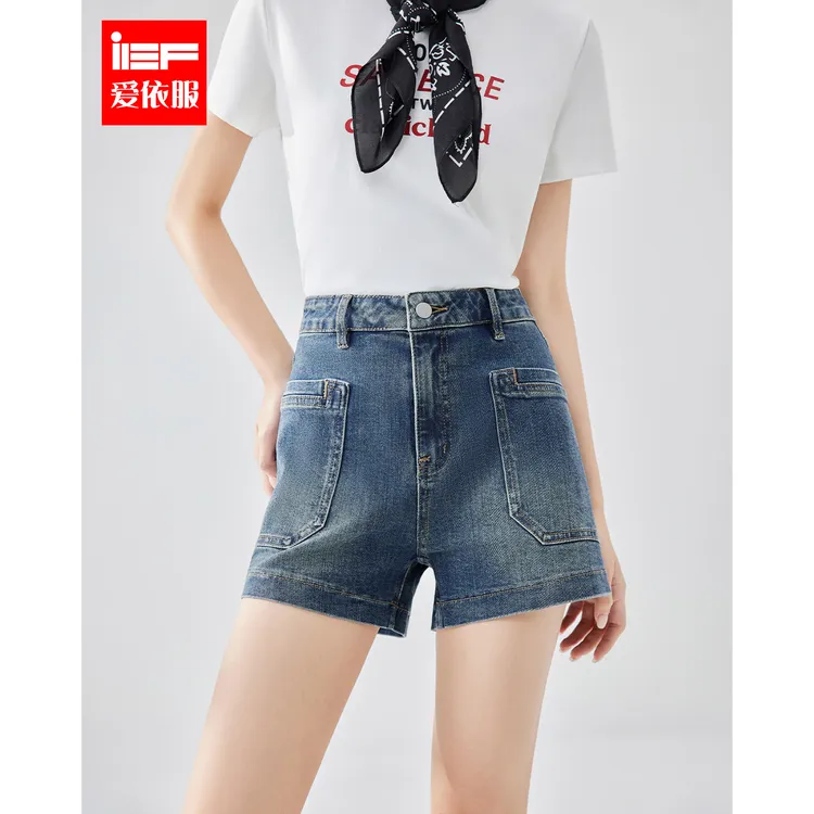 IEF/爱依服裤子2025夏季新款风通勤气质高腰显瘦牛仔短裤流光风