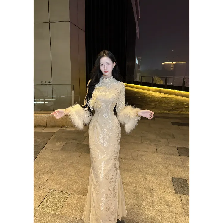 LHMknk1画报夫人原创自制温柔立体花仙气飘飘旗袍 神明少女花旗袍