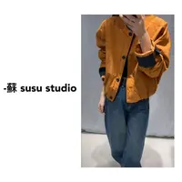 HB107韩系设计感外套女简约撞色休闲拼接上衣