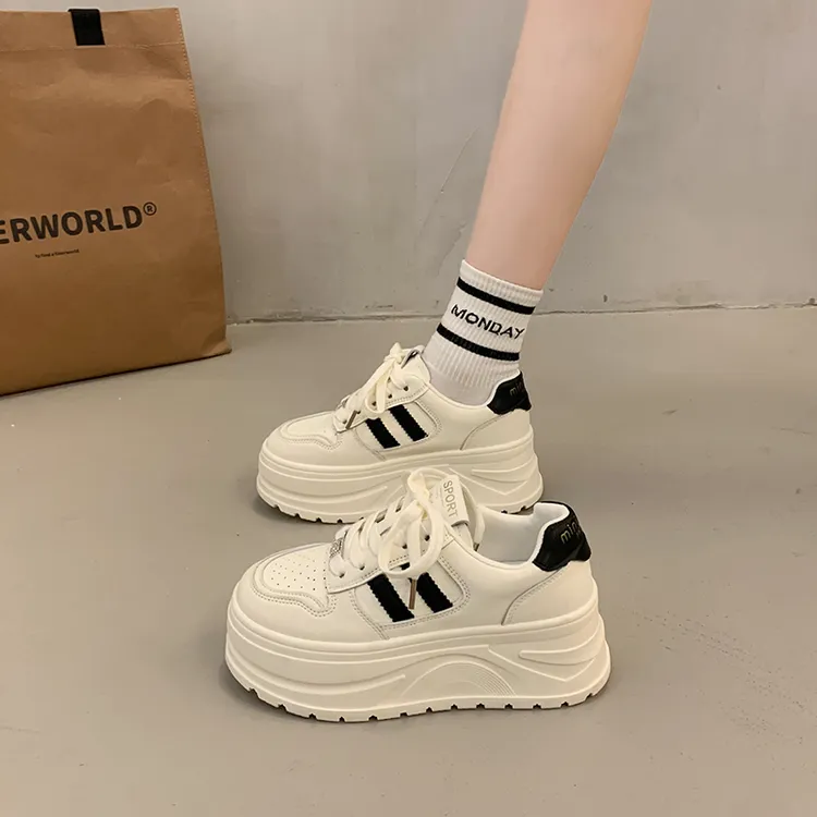 真皮厚底小白鞋女2025年春秋新款百搭小个子增高女鞋运动休闲板鞋