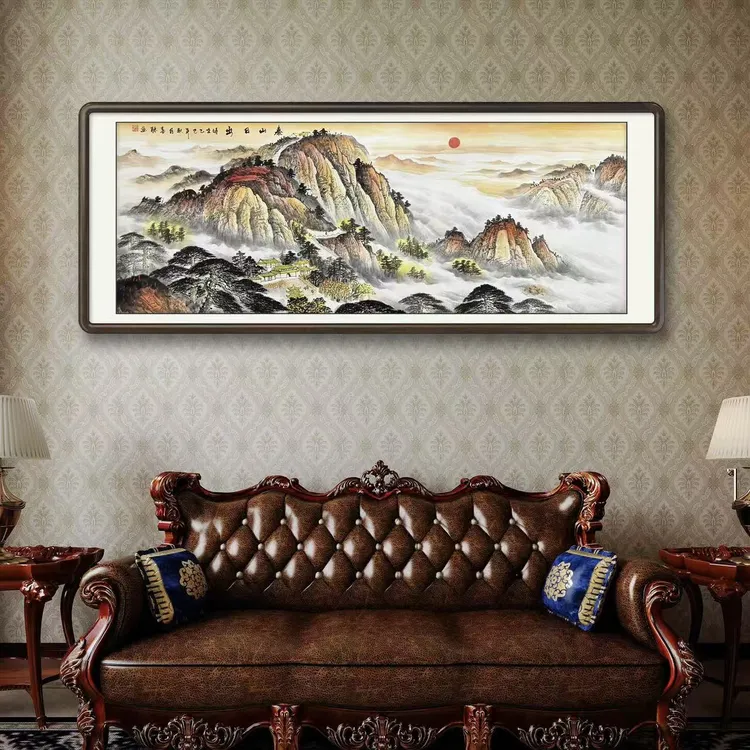 《泰山日出》纯手绘六尺横幅山水画客厅办公室会议室国画挂画作品