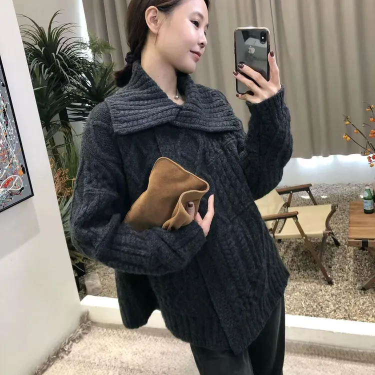 暮雅‘全羊毛厚款复古麻花针织开衫设计感2025小众慵懒风毛衣外套