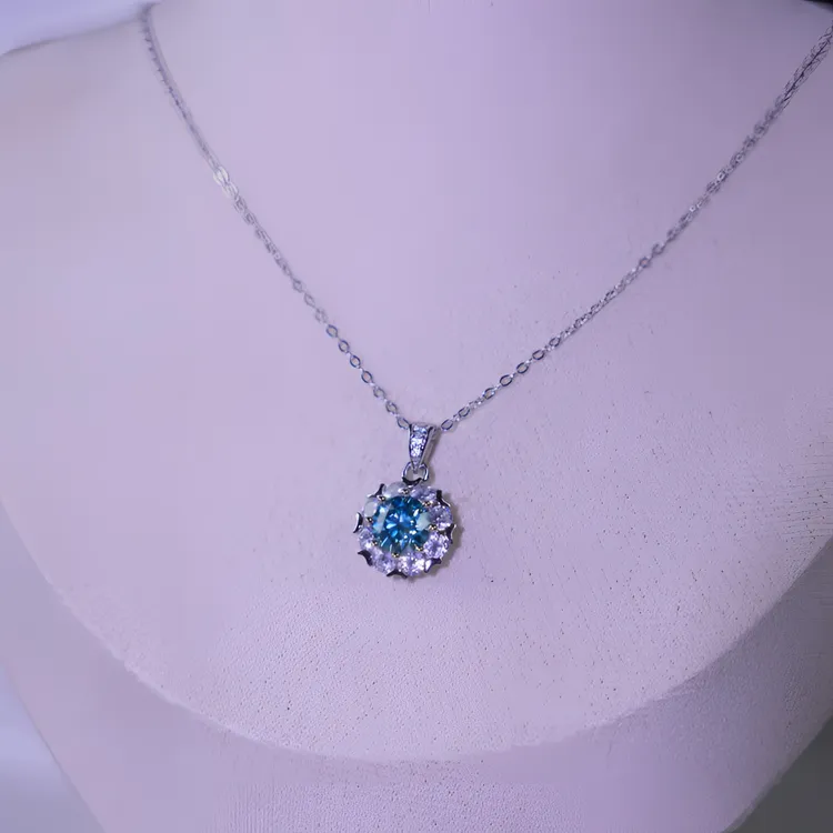 吊坠925银莫桑石 人鱼眼泪女项链吊坠百搭锁骨链坠链轻奢镶嵌