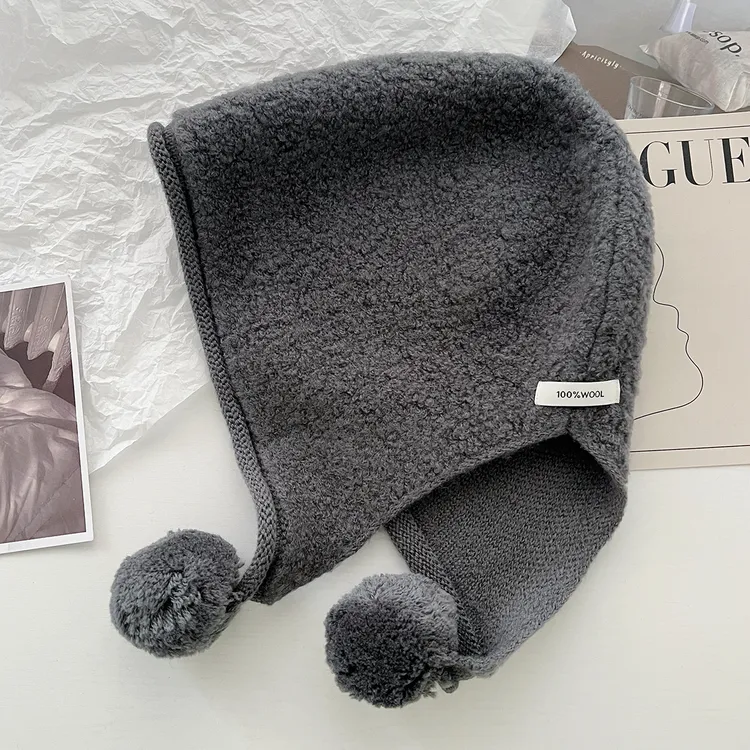 英国CospKosp羊毛帽子防风显脸小护耳加厚百搭骑行纯色针织毛球帽