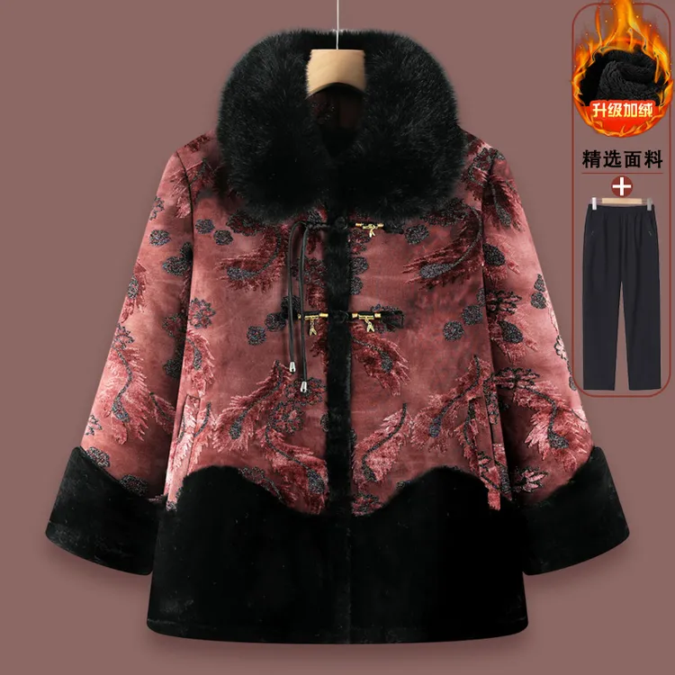 中老年人冬装外套女妈妈棉袄2025新款老太太奶奶一体绒保暖衣服