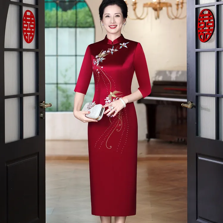 高贵奢华婚庆礼服结婚妈妈装秋冬新款大码气质酸酸喜婆婆婚礼旗袍