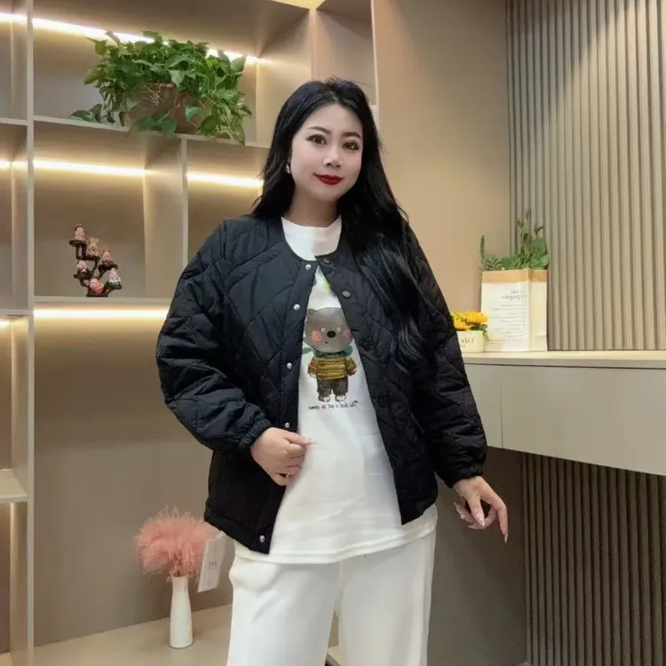 冬季棉服-酷 3593时尚潮流休闲简约纽扣菱格款胖MM大码女装新款