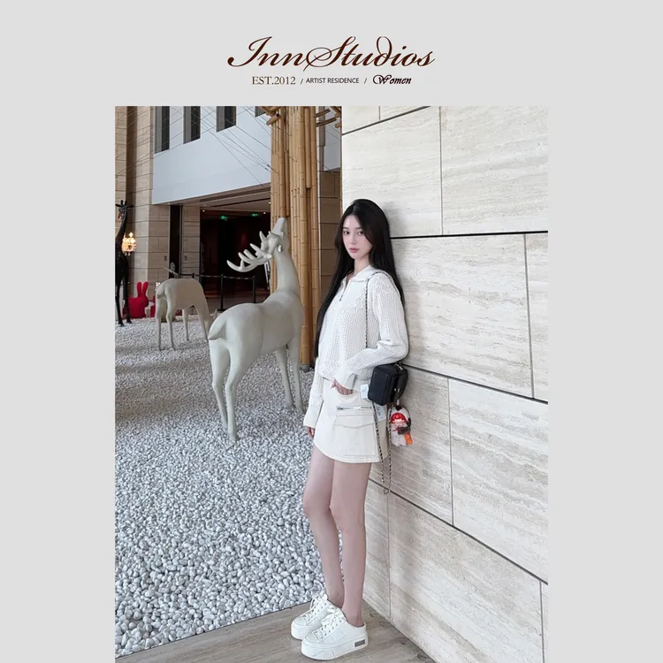 Innstudios lp镂空翻领拉链针织外套