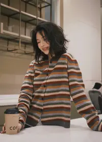 【续旧】彩虹调色盘秋冬复古拼色彩条长袖针织开衫