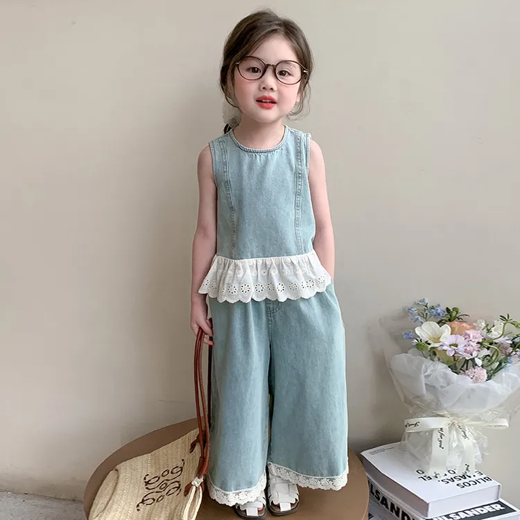 女童套装2025新款夏季女孩韩版洋气时髦无袖两件套女宝宝牛仔夏装